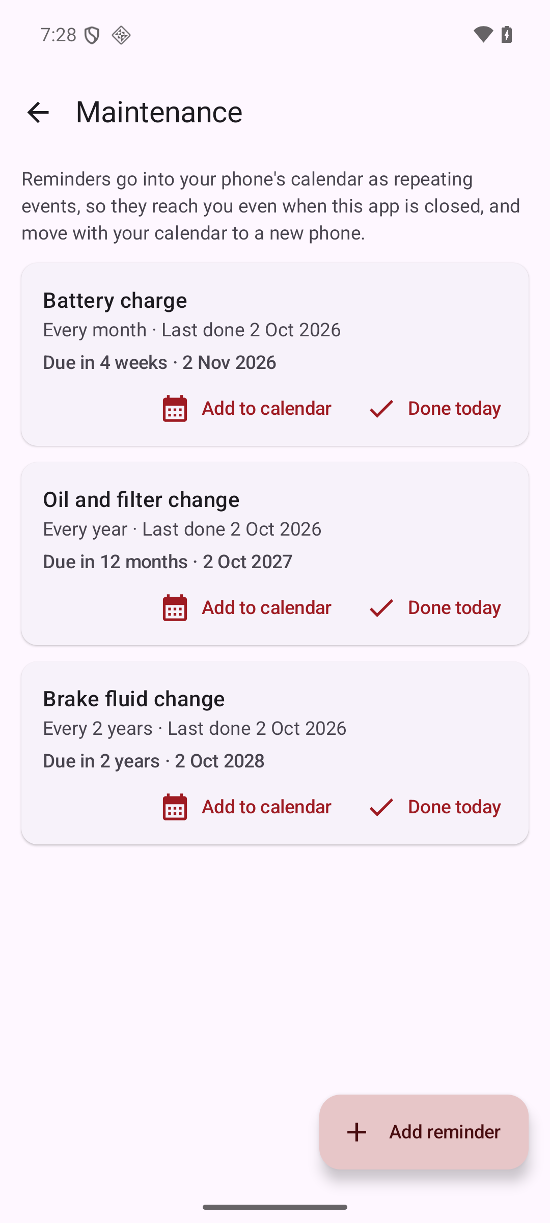 Manuals for Ducati: maintenance reminders