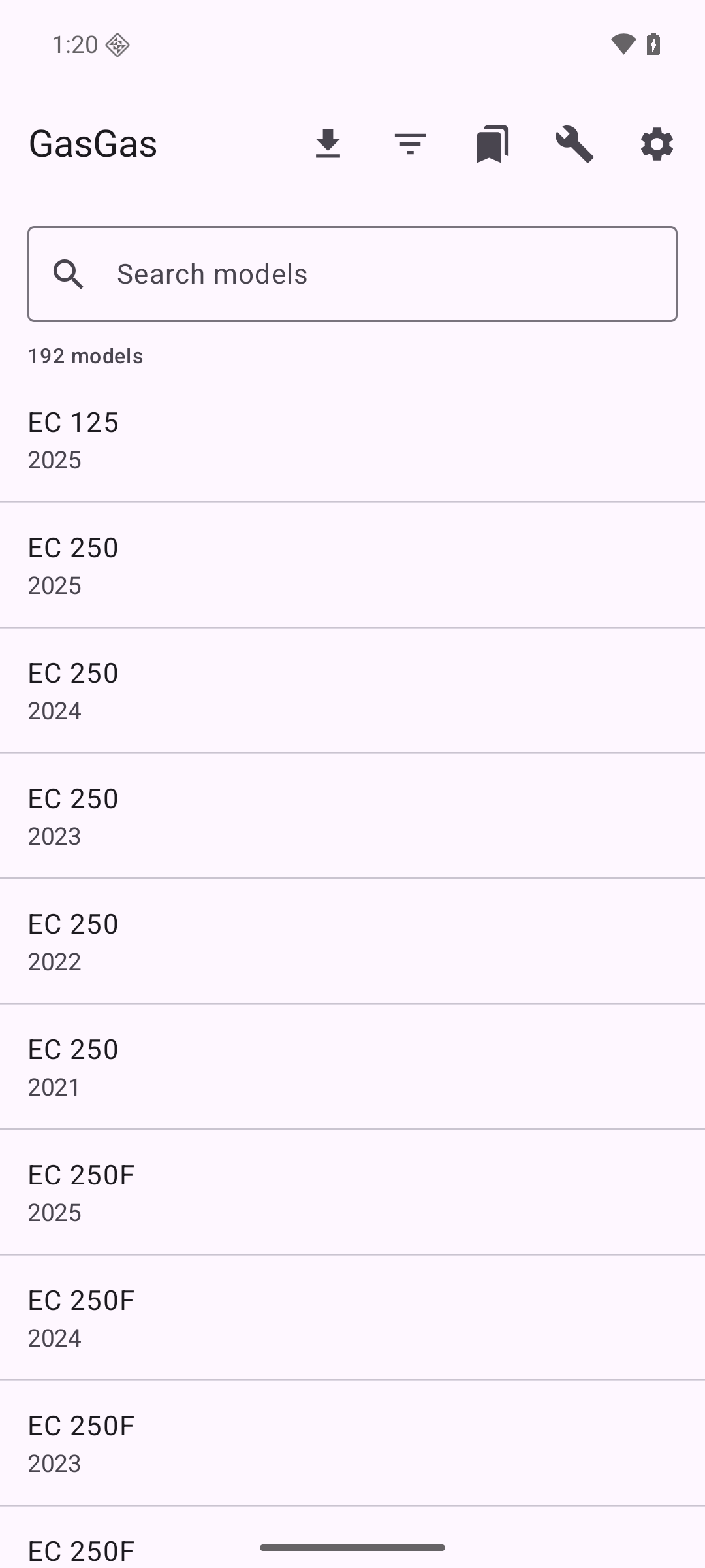 Manuals for GasGas: the model list