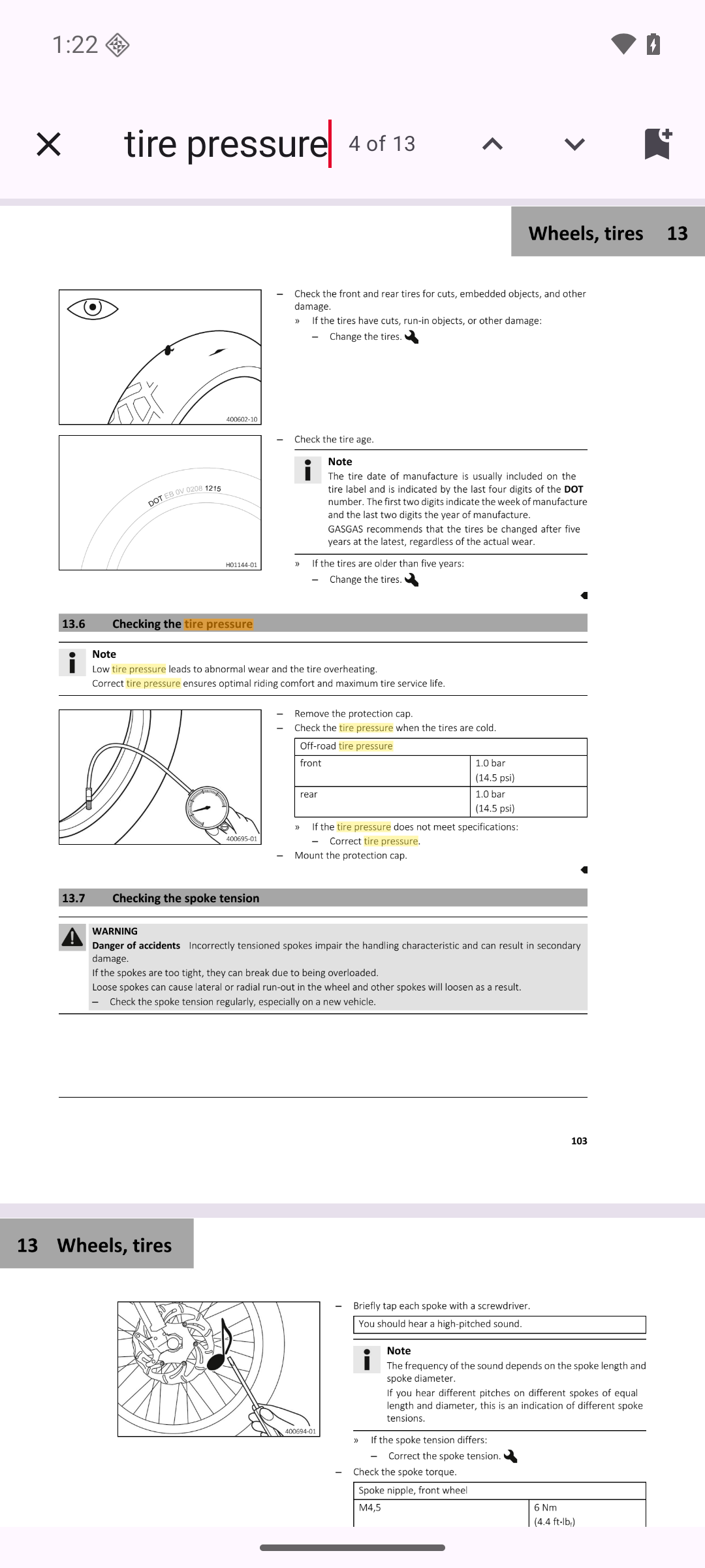 Manuals for GasGas: searching inside a manual