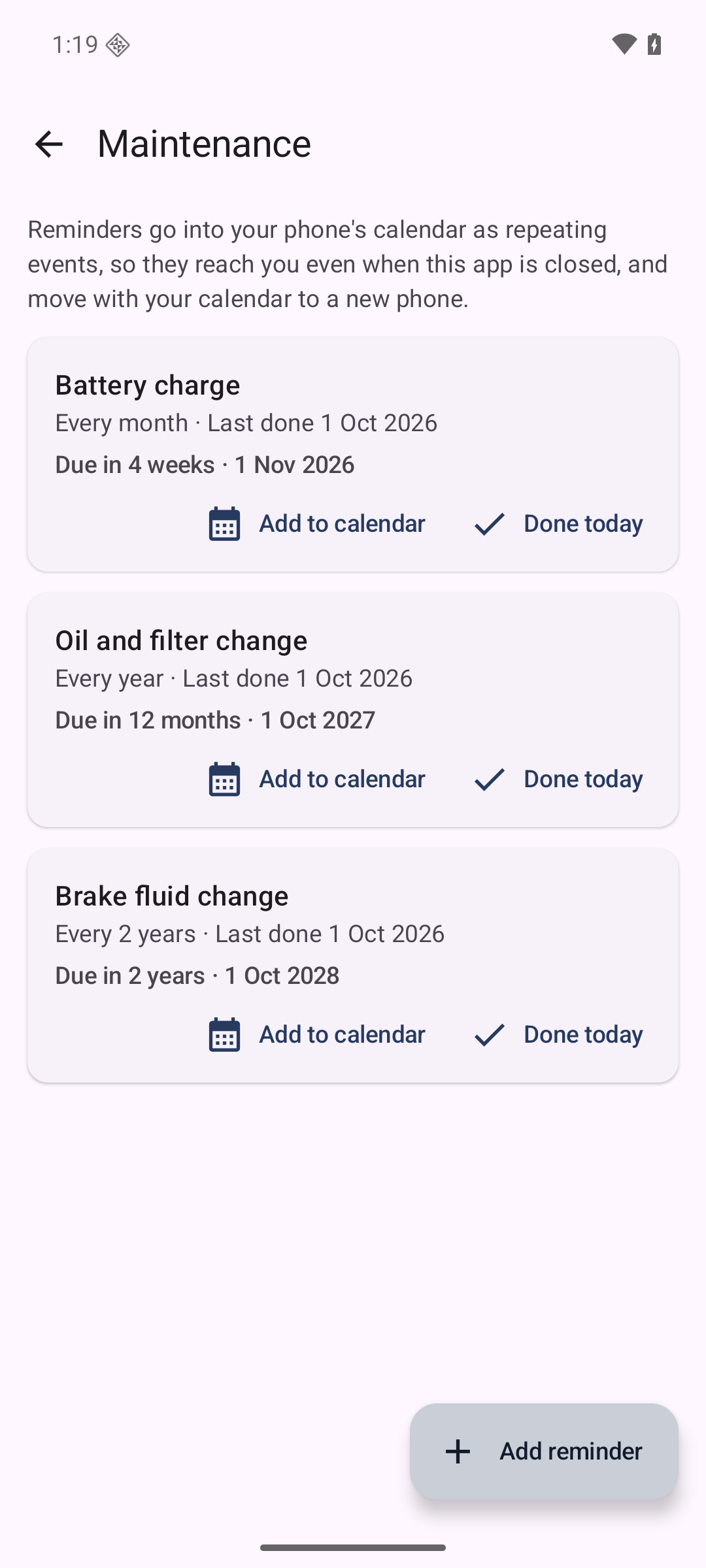 Manuals for Husqvarna: maintenance reminders
