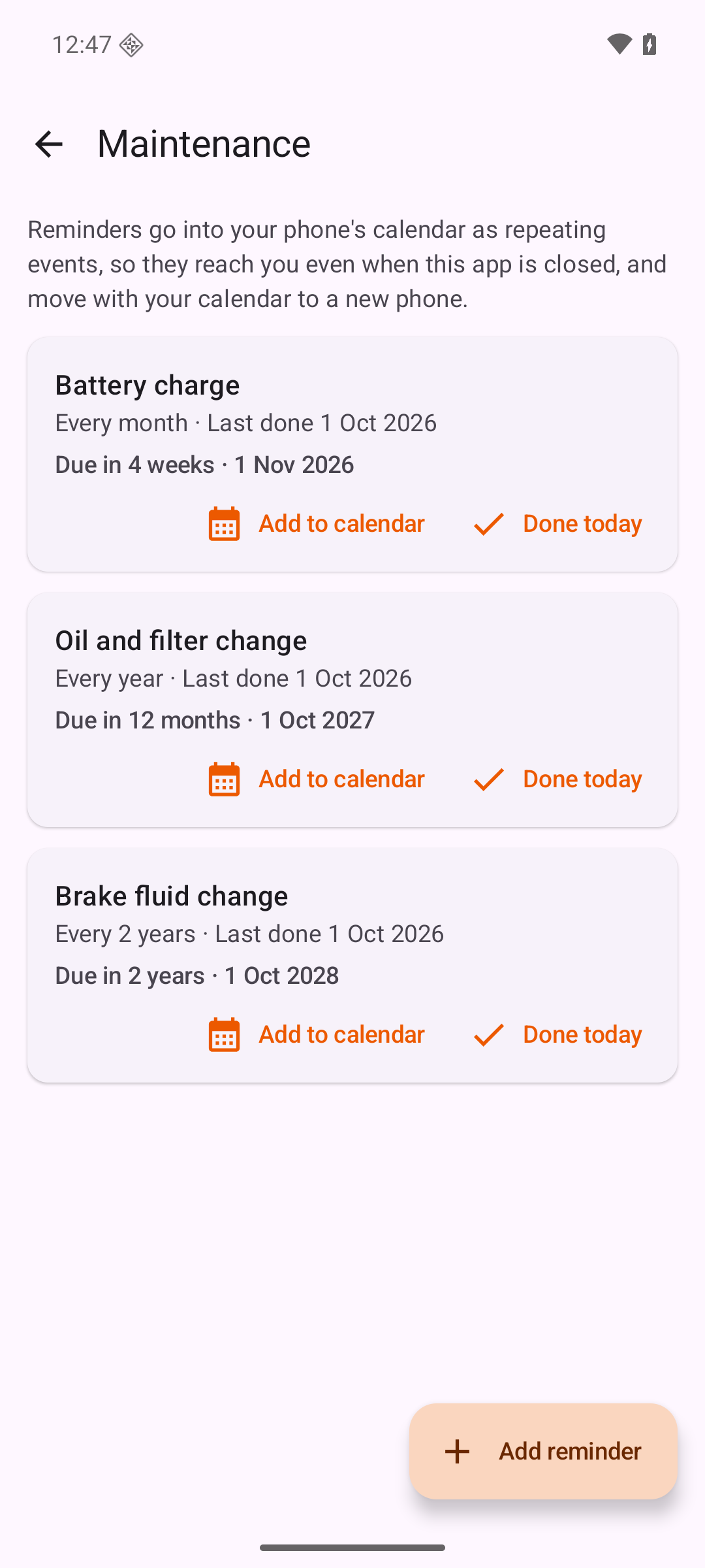 Manuals for KTM: maintenance reminders