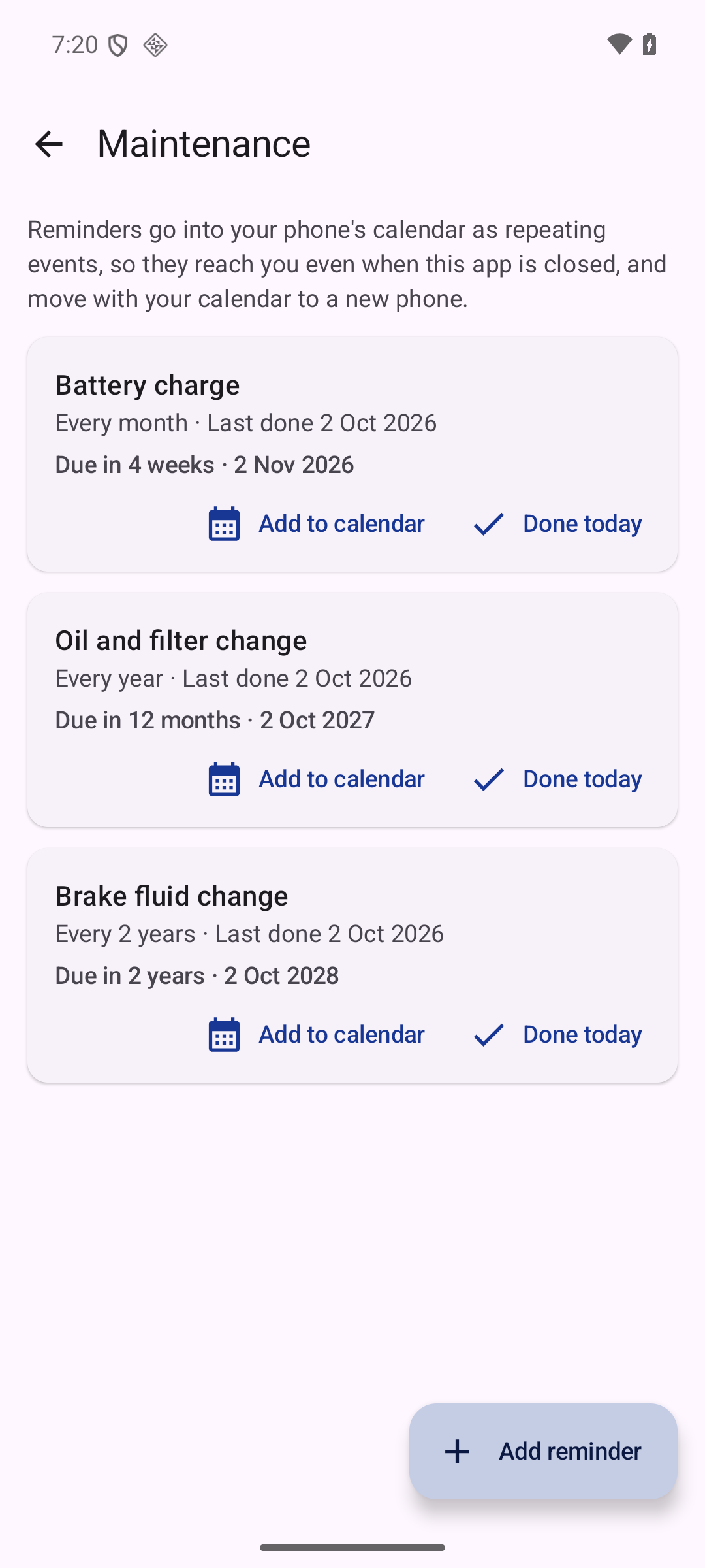 Manuals for Yamaha: maintenance reminders