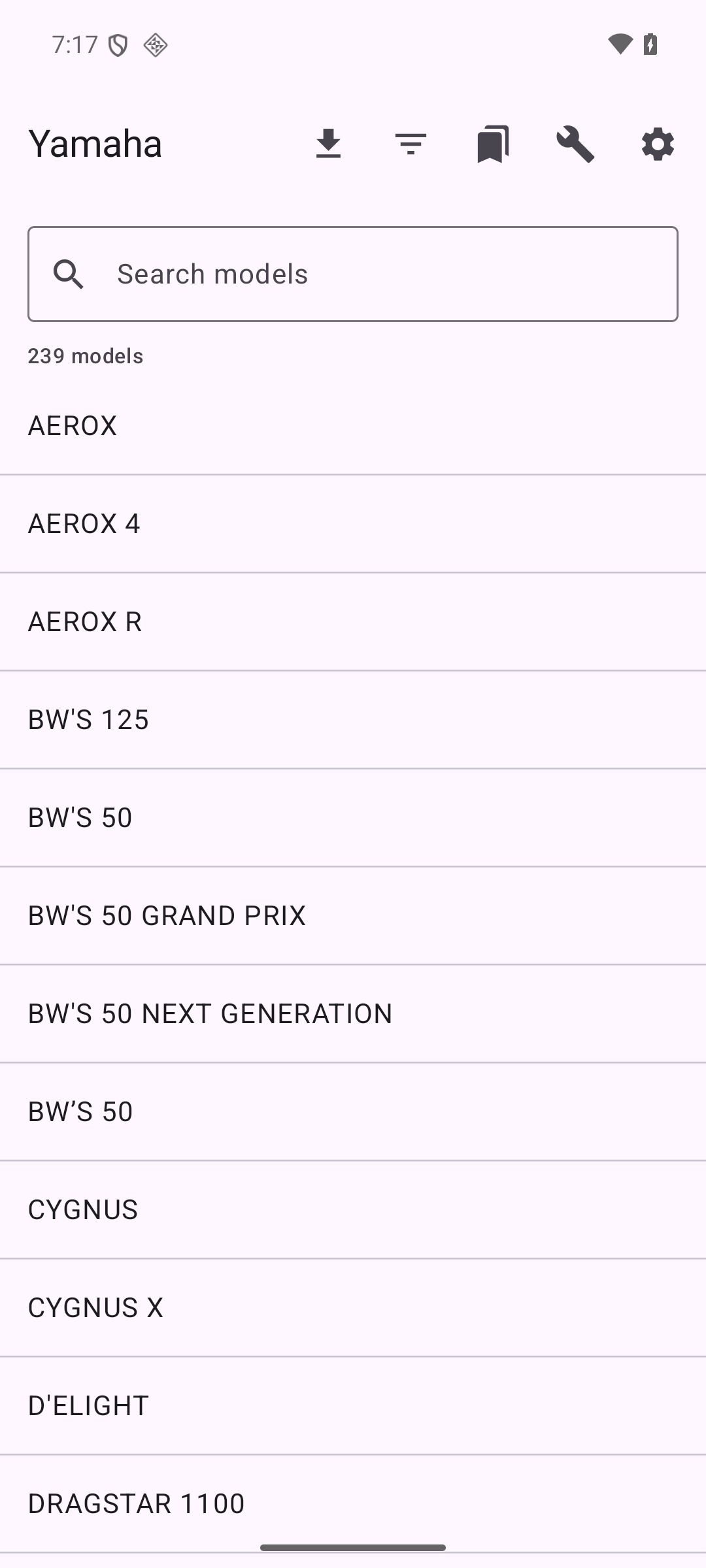 Manuals for Yamaha: the model list